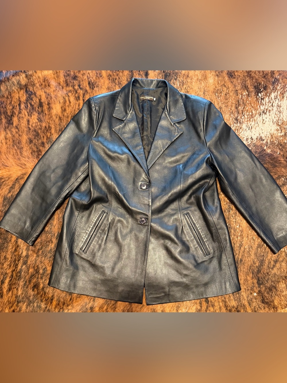 VTG Gianni Black Italian Leather Blazer Mid Length Jacket Sz 52 Made In Italy